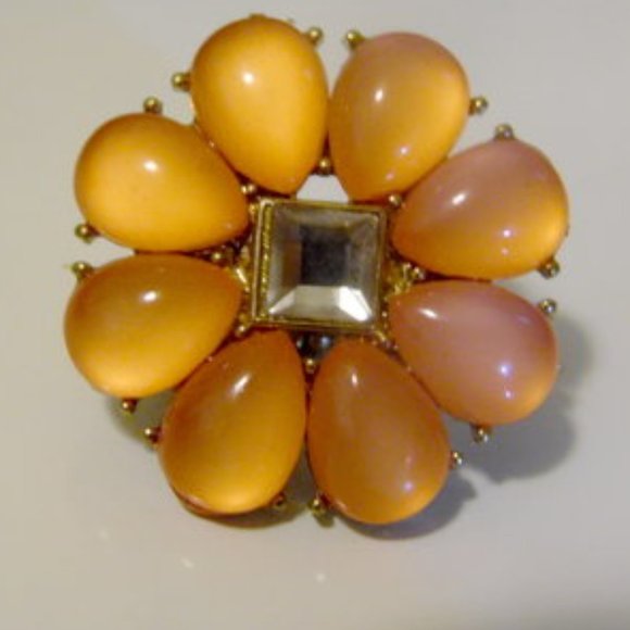 Coral  Color Floral Crystal Stretch Ring Size 9-12 - Picture 2 of 6